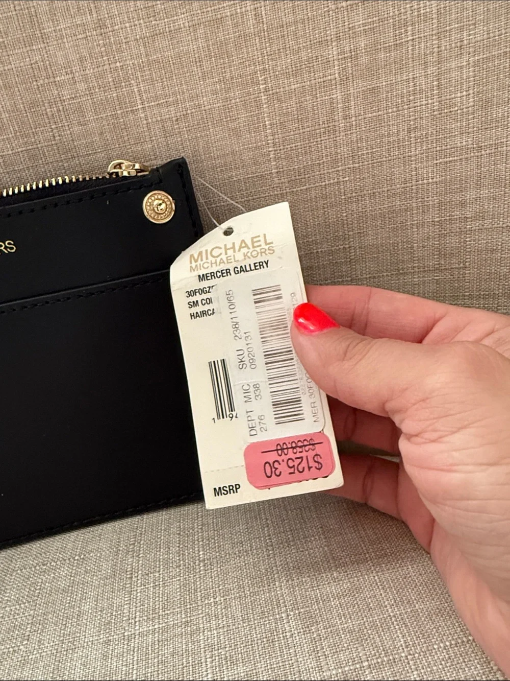 MICHAEL KORS Black Leather Wristlet Clutch with Gold Hardware